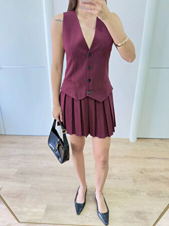 SUPPLİERBY Takım Görünümlu Yelekli Mini Elbise- Bordo