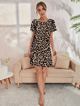 SUPPLİERBY Kadın Kısa Kollu Bisiklet Yaka Dijital Baskılı Süprem Elbise