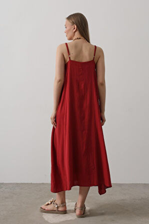 SUPPLİERBY Askılı Uzun Çan Elbise - Bordo
