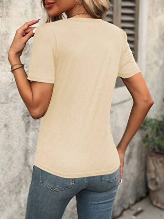 SUPPLİERBY Kadın Kollu V Yakalı Omuzlarda çizgi Detaylı Viskon Bluz