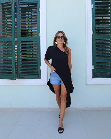 SUPPLİERBY Kadın Tek Omuzu Açık Askılı Asimetrik Kesim Detaylı Bluz