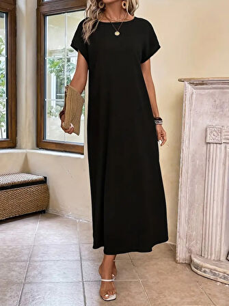 SUPPLİERBY Kadın Uzun Kollu Yakası Açık Viskon Elbise