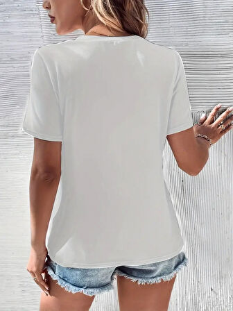 SUPPLİERBY Kadın Kısa Kollu V Yaka şerit Detay Viskon Bluz