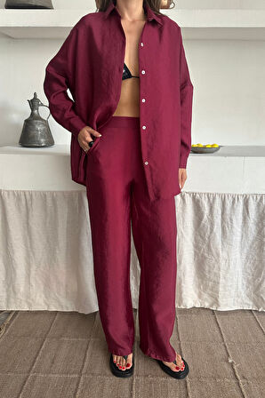 SUPPLİERBY GÖMLEK-PANTOLON TAKIM CUPRA KUMAŞ - Bordo
