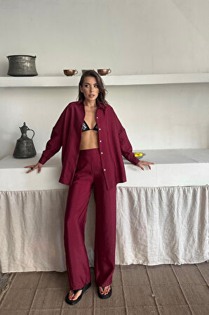 SUPPLİERBY GÖMLEK-PANTOLON TAKIM CUPRA KUMAŞ - Bordo
