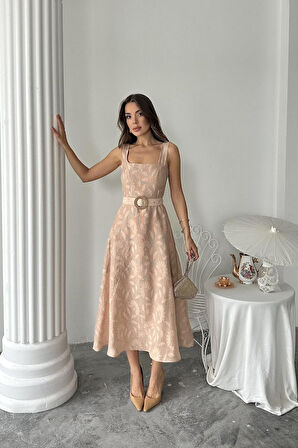 SUPPLİERBY Bej Kuplu Uzun Elbise