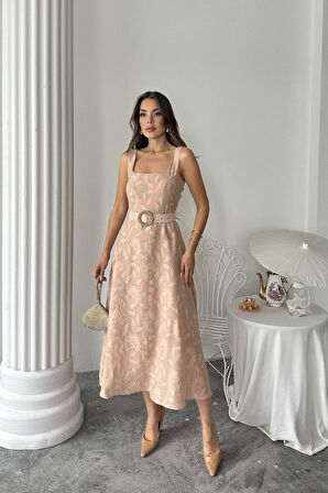 SUPPLİERBY Bej Kuplu Uzun Elbise