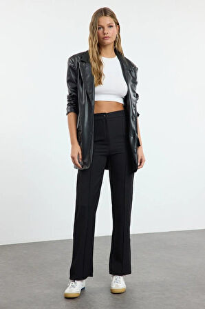 SUPPLİERBY Kadın Yüksek Bel Nervurlu Ithal Krep Pantolon