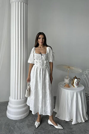 SUPPLİERBY Beyaz Dantel Detaylı Brode Elbise