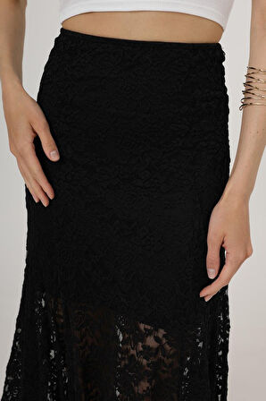 SUPPLİERBY Bel Lastikli Dantel Etek - Siyah