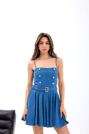 SUPPLİERBY 7363 KOT ELBİSE-MAVİ