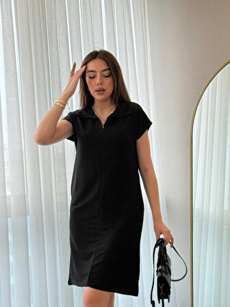 SUPPLİERBY Kadın Kısa Kollu Yakalı Viskon Iki Iplik Elbise