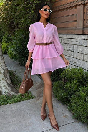 SUPPLİERBY Deri Kemerli Fırfırlı Elbise 2901