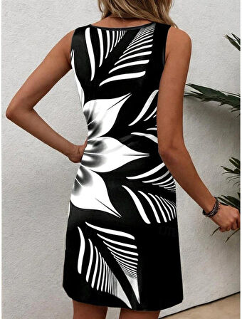 SUPPLİERBY Kadın Askılı Yuvarlak Yaka çiçek Desenli Dalgıç Elbise