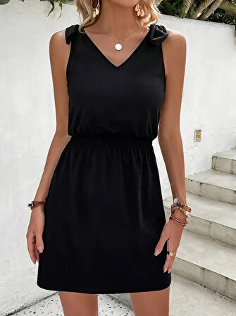 SUPPLİERBY Kadın V Yakalı Belinde Gipe Detay Krep Elbise