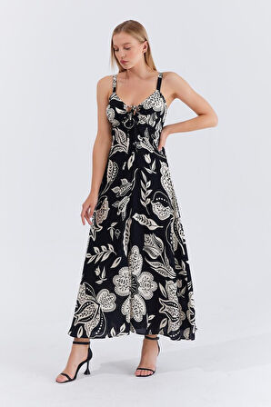 SUPPLİERBY Askılı Viscon Elbise - Siyah