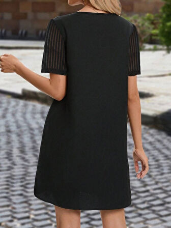 SUPPLİERBY Kadın Kısa Kollu V Yakalı Kısa Janjan Krep Elbise