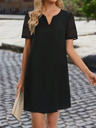 SUPPLİERBY Kadın Kısa Kollu V Yakalı Kısa Janjan Krep Elbise