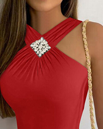 SUPPLİERBY Kadın Yakası önden çaprazlı Taş Detaylı Viskon Bluz