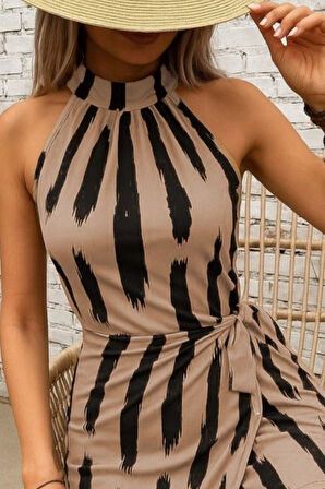 SUPPLİERBY Kadın Omuzlardan Açık Yarı Balıkçı Yaka Yandan çapraz Bağlama Detaylı Süprem Kısa Elbise