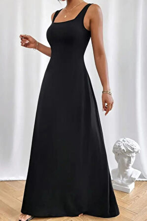 SUPPLİERBY Kadın Askılı U Yaka Janjan Krep Elbise