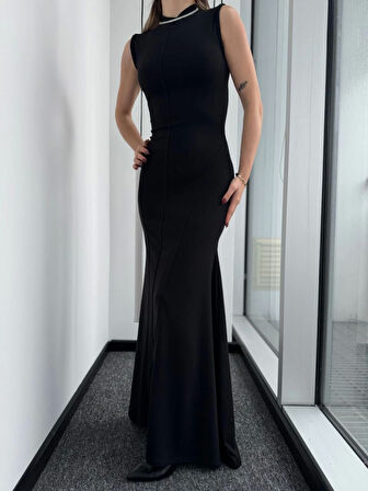 SUPPLİERBY Kolsuz Yarım Bogazlı Uzun Elbise- Siyah