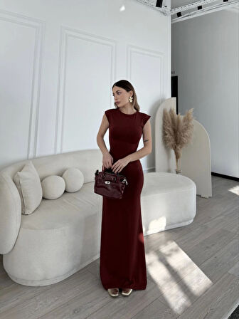 SUPPLİERBY Kolsuz Uzun Likralı Elbise - Bordo