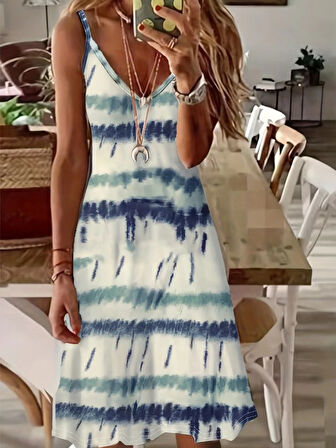 SUPPLİERBY Kadın Ip Askılı V Yakalı Karışık Renkli Süprem Elbise