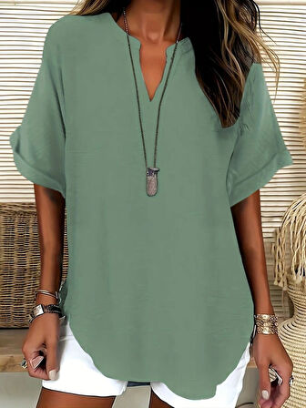 SUPPLİERBY Kadın Kısa Kollu V Yakalı Aerobin Bluz