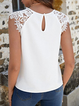 SUPPLİERBY Kadın Kısa Kollu Bisiklet Yaka Ithal Krep Bluz