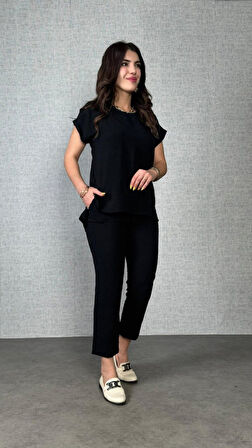 SUPPLİERBY Kadın Kısa Kollu Yuvarlak Yaka Aerobin Bluz Ve Pantolon Ikili Takım