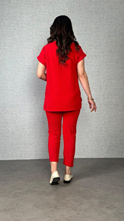 SUPPLİERBY Kadın Kısa Kollu Yuvarlak Yaka Aerobin Bluz Ve Pantolon Ikili Takım