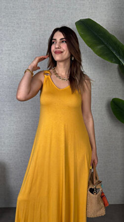 SUPPLİERBY Kadın çan Dokuma Kumaş V Yaka Asimetrik Kesim Elbise