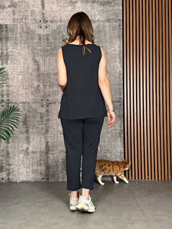 SUPPLİERBY Kadın Askılı Yuvarlak Yaka Viskon Iki Iplik Bluz Ve Eşofman Altı Ikili Takım