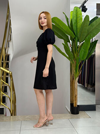 SUPPLİERBY Kadın Kısa Kollu Bisiklet Yaka önden Düğmeli Ithal Krep Elbise