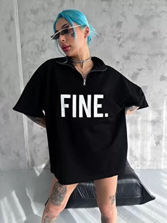 SUPPLİERBY Unisex Baskılı Yarım Fermuarlı T-Shirt - Siyah