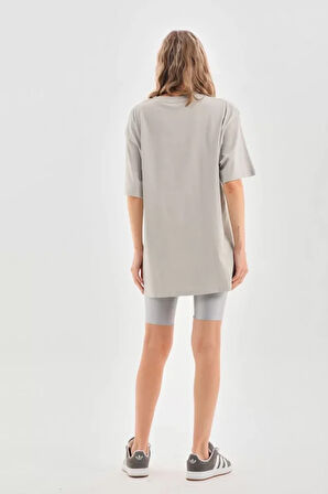 SUPPLİERBY Unisex Taş Desenli Oversize T-Shirt - Gri