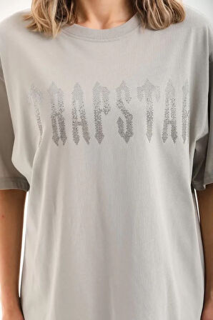 SUPPLİERBY Unisex Taş Desenli Oversize T-Shirt - Gri