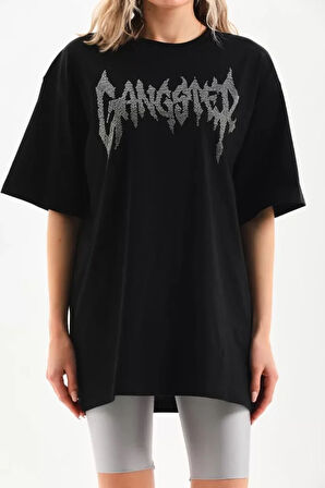 SUPPLİERBY Unisex Taş Desenli Oversize T-Shirt - Siyah