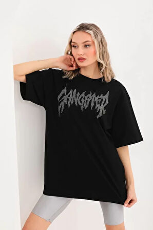 SUPPLİERBY Unisex Taş Desenli Oversize T-Shirt - Siyah