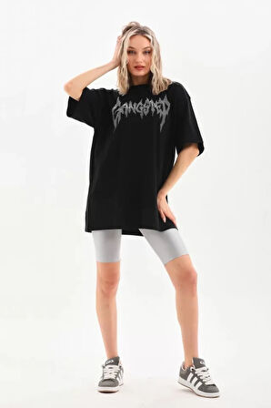 SUPPLİERBY Unisex Taş Desenli Oversize T-Shirt - Siyah