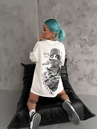 SUPPLİERBY Unisex Baskılı Oversize T-Shirt - Beyaz