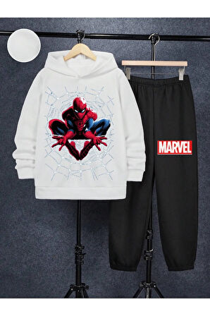 Spiderman Baskılı Erkek Çocuk Eşofman Takımı İki İplik Şardonlu İçi Polarlı
