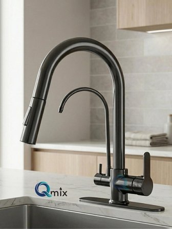 SPİRALLİ ARITMALI PİRİNÇ GÖVDE LÜX MUTFAK EVİYE BATARYASI ANTRASİT-FÜME RENK