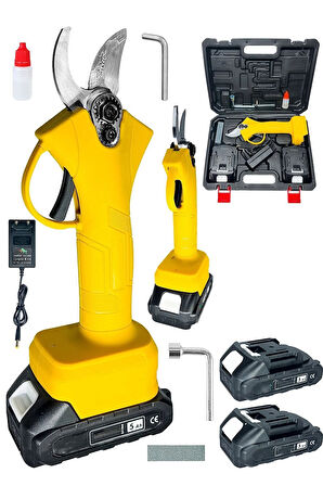 25 MM Geniş Gövdeli Çift Akülü 128WF Profesyonel Şarjlı Bağ Dal Ağaç Budama Makası Çelik Ağız