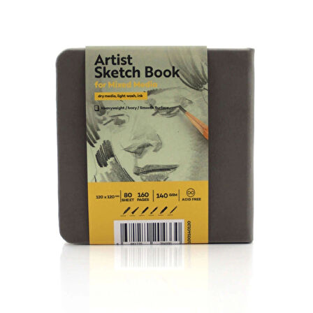 Supertrend Sketchbook Sert Kapak Eskiz Çizim Defteri 140 gr. 12x12 cm. 80 yp. GRİ