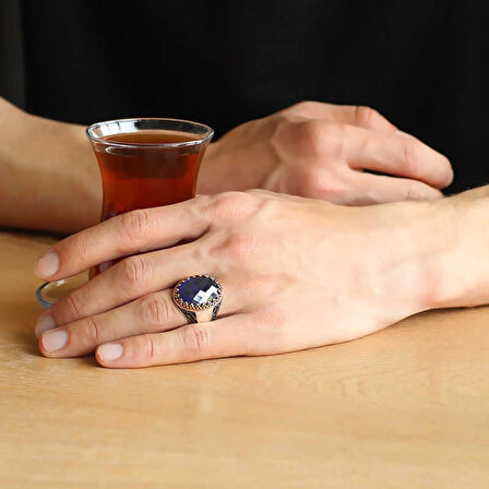 Supertrend Gümüş Mavi Zirkon Taşlı Erkek Yüzük