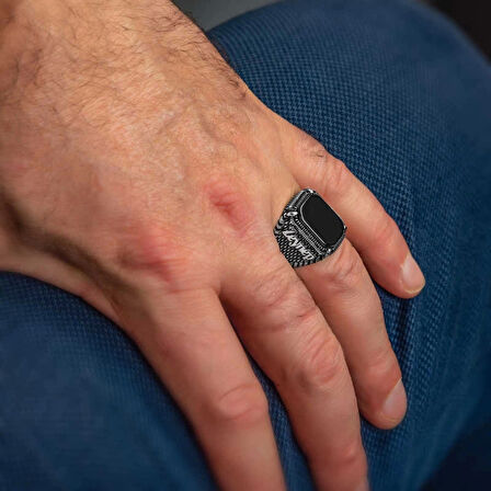 Supertrend ​gümüş Oniks Taşlı İsim Yazılabilen Erkek Yüzük