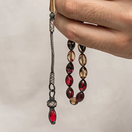 Supertrend Gümüş 1000 Ayar Kazaz Püsküllü Sıkma Kehribar Tesbih