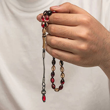 Supertrend Gümüş 1000 Ayar Kazaz Püsküllü Sıkma Kehribar Tesbih